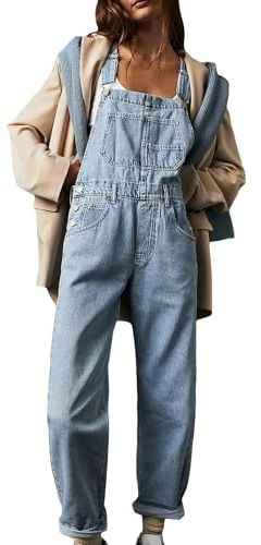 Latzhose Damen Jeans Weite Bein Jumpsuit Jeanslatzhose Blaue Jeans Overall Loose Fit Baggy Playsuits Sommer Boho Strampler Ärmellos Overalls Casual Adjustable Bib Pants für Karneval Fasching Party