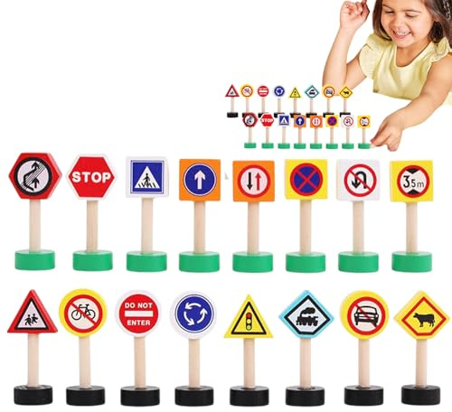 Panneaux De Signalisation Routière Pour – 16 Panneaux De Signalisation Routière, Jeu Éducatif D'apprentissage Précoce Avec Blocs De Signalisati0n Pour Passages Piétons, Panneau D'arrêt Et De S