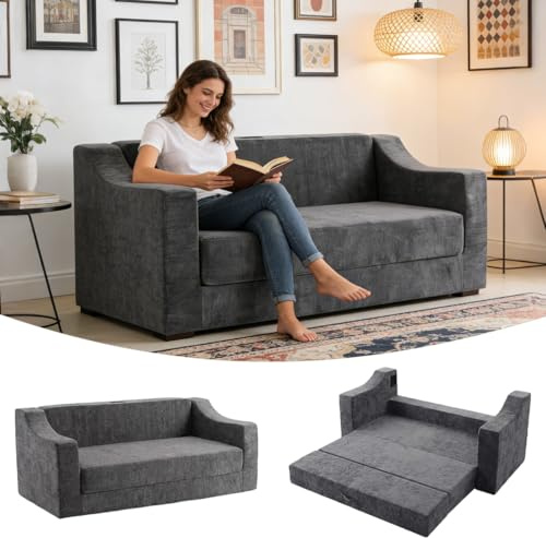 COITROZR Klappbare Schlafsofa, 202 x 82 cm Couch Schlafcouch mit Schlaffunktion, Bequeme Schaumstoff-Matratze Sofa Bett Schlafsessel, Modernes Cord Bodensofa für Wohnzimmer Schlafzimmer (Grau)