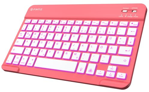 FINTIE Teclado Bluetooth retroiluminado en 7 colores para tablet con disposición alemana QWERTZ para iPad/iPhone, Samsung/Xiaomi/Honor Pad (compatible con Windows, Android, iOS) color rosa