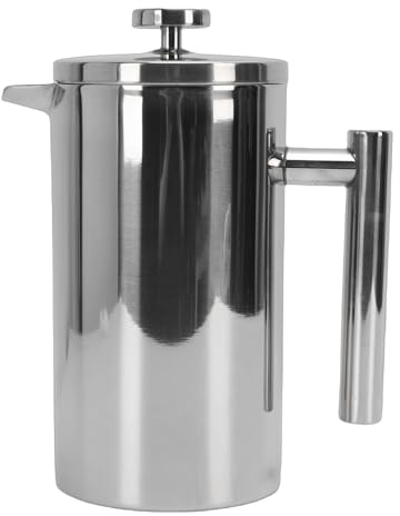 Hamwesh Prensa Francesa, Acero Inoxidable 304, Doble Pared Aislada, a Prueba de Herrumbre, Apta para Lavavajillas, Fácil de Usar, de Acero Inoxidable, Prensa de café con Boquilla