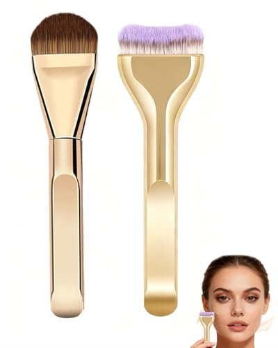 LEEQBCR 2 Piezas Brocha plana base de maquillaje fluido, profesional makeup, ideal para tu estuche brochas maquillaje, para Fundación Sonrojo Ocultadora Polvo Líquido Crema(oro)