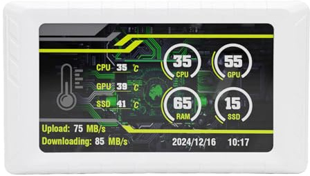 Cuifati 5-Zoll-FHD-Computer-Sekundärbildschirm, 1920 X 480 IPS-LCD-Display, CPU-Temperaturüberwachung für Computer, CPU-GPU-Temperatur, Speicher, Festplatte, Datenbildratenüberwachung (White)