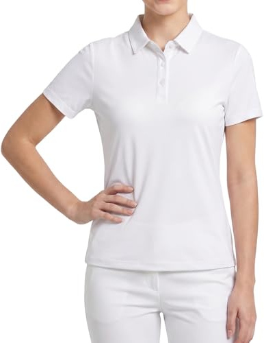 Supcomsta Polo da donna in seta ghiacciata UPF 50+, protezione solare, polo da donna ad asciugatura rapida, top di raffreddamento per golf, lavoro, casual, bianco, XXL