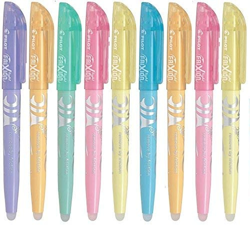 Pilot Frixion Light Pastell 9er Set Textmarker mit Frixion Radierer weiß 9er Set soft pastell | sortiert
