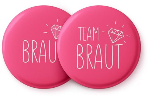 Spielehelden Junggesellinnenabschied Accessoires – JGA Buttons Set in Pink – Anstecker „Team Braut“