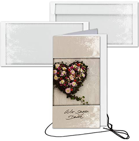 25x Trauerkarte mit Umschlag Set Danksagung - Blumen-Herz - inklusive hochwertiger Box- DIN Lang Hoch-Format - Danksagungskarten Trauerkarten nach Beerdigung - Trauer-Papiere by GUSTAV NEUSER