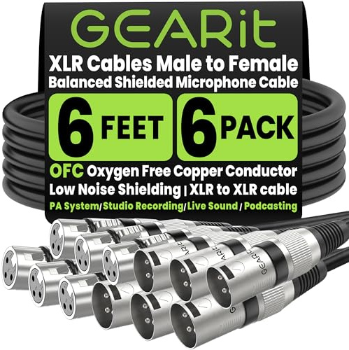 GearIT XLR-auf-XLR-Mikrofonkabel (1.8 m, 6 Stück) XLR-Stecker auf Buchse, Mikrofonkabel, 3-polig, symmetrisch, geschirmtes XLR-Kabel für Mikrofon-Mixer, Aufnahmestudio, Podcast, 1.8 m, 6 Stück