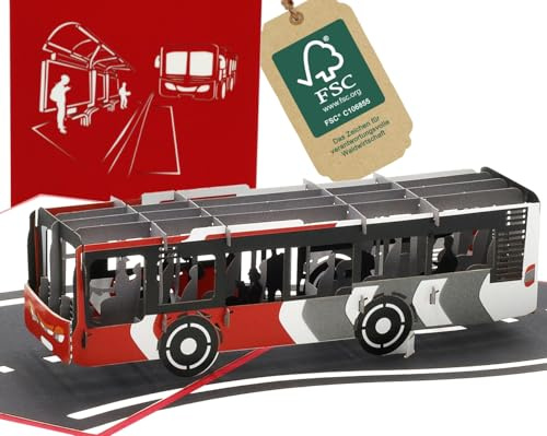 design3dkarten® autobus, autobus, viaggio in autobus, bus linea, buono di viaggio, patente di guida, biglietto pieghevole 3D, biglietto pop-up, biglietto di auguri, biglietto regalo