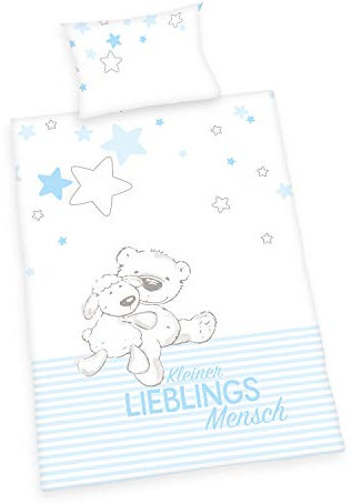 Herding Baby Best Bio-Bettwäsche-Set, GOTS-zertifiziert, Wendemotiv, Kopfkissenbezug 40 x 60 cm mit Hoteleinschlag, Bettbezug 100 x 135 cm mit Knopfleiste, Baumwolle/Flanell, Blau