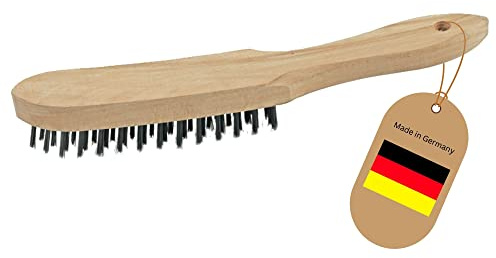 Novatool Cepillo de alambre I 4 filas I 27 cm de largo I con mango de madera I cepillo pinza de freno cepillo de alambre cepillo rascador cepillo de metal cepillo de alambre de mano cepillo de costura