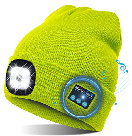 TAGVO LED Mütze Kappe Bluetooth 5.0 Mütze, Integrierter Stereolautsprecher & Mikrofon, Winter Warm Gestrickte Beleuchtung Drahtlose Bluetooth Headset Musik Hut für Laufen Wandern Herren Damen
