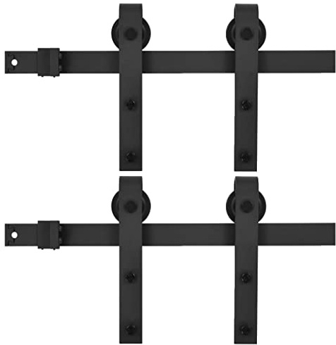 vidaXL 2x Schiebetürbeschlag Set Rollen Bodenführungen Schiebetürsystem Laufschiene Schiebetür Set Beschlag Türzubehör 183cm Stahl Schwarz