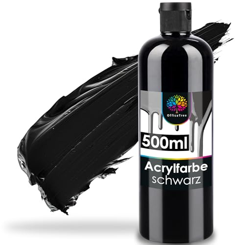 OfficeTree Acrylfarbe Schwarz 500ml - Acrylfarbe Wasserbasis Schwarz- Black Acrylic Paint für Acrylmalerei, Hobbykünstler - Schwarze Acrylfarbe Ideal zum Mischen