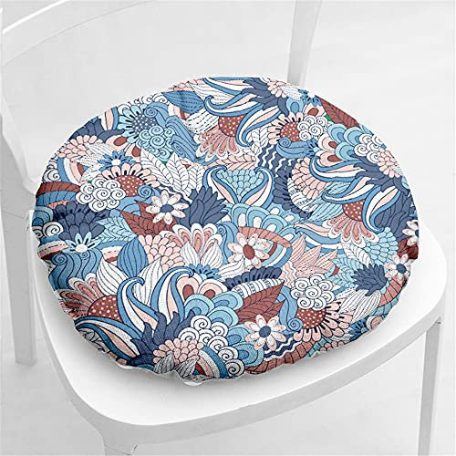 Hiseng Round Chair Cushion Seat Pads, Bohemia Print Tatami Chair Pads Chair Seat Pads Thick Booster Floor Pillows Sofa Pad for Home Dining Car Garden or Office,40x40cm (Blue flower)