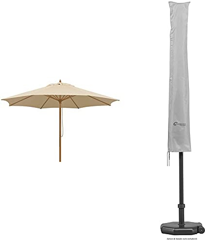 Schneider Sonnenschirm Malaga, natur, 300 cm rund, 614-02, Gestell Alu/Stahl, 7.2 kg Schutzhülle für Sonnenschirme bis 300 cm Ø, 821-00, silbergrau, 177 x 26/34 cm, 0.3 kg