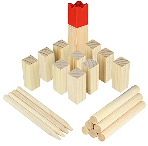 NAIZY Kubb Wikingerspiel Schachspiel Holz mit Wetterfester Tasche, Wurf Schach Spiele, Garten Spielzeug für Indoor Outdoor Kinder Erwachsene