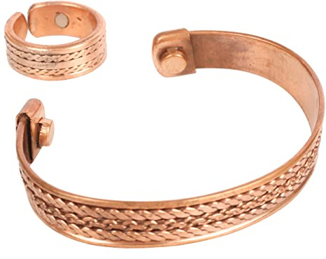 Touchstone handgjord koppar magnetiskt handsmidd med solid och hög mätare tibetansk stil minimalistisk elegans koppararmband och matchande ring., One Size, Koppar och mässing, Ingen ädelsten