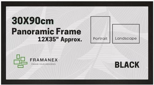 FRAMANEX Modern Dome Shape Panoramic Frames | Black Colour 30X90 CM Panoramic Picture Photo Poster Frames | 90X30 CM Rectangle Picture Frame | Panoramic Wall Art with SD Mold Wood Finish Photo Frame