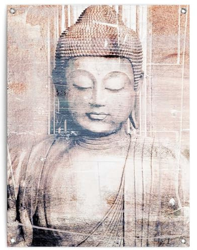 REINDERS Gartendeko, Buddha, Garten, Bilder, Wanddeko, Room Decor, Leinwand, Braun, 80 x 60