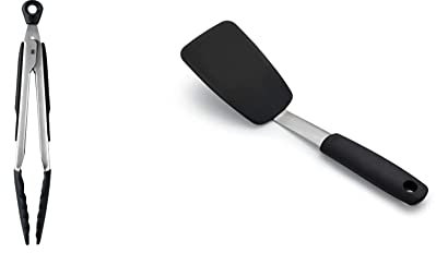 OXO Good Grips 22.8 cm Tongs with Silicone Heads & Good Grips Silicone Flexible Turner