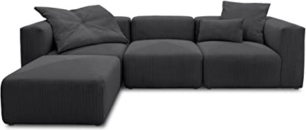 DOMO. collection Ecksofa Malia, L-Form, 4 Module, Anthrazit | Modulares Cordsofa in L-Form, 4 Module mit 2 Ecksesseln, Sessel und Hocker für flexible Wohnlösungen, 301 x 193 cm
