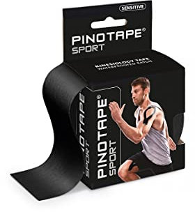 Pinotape Sport - Sensitive Tape - Light Black- 5 cm x 5 m - wasserfestes Kinesiotape - für sensible Haut - latexfrei - starke Haftung (1 Tape = 5 Meter)