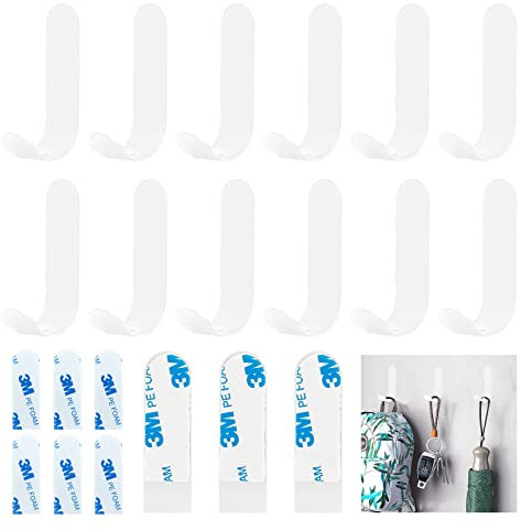 Realure 12 Piezas Ganchos Adhesivos para Pared de Acero Inoxidable, Colgadores Adhesivos Resistentes, Percha Adhesivas Sin Taladro, Gancho Adhesivo para Colgar Toallas Albornoz, Baño y Cocina (Blanco)