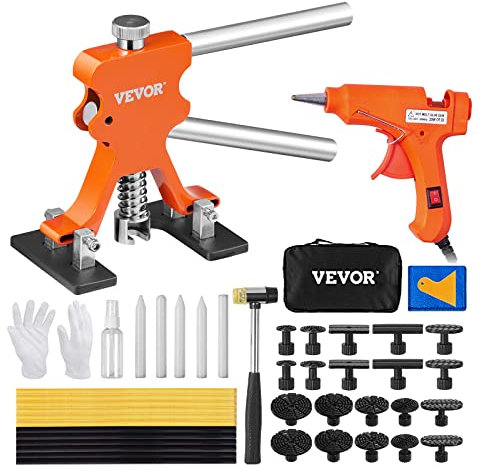 VEVOR 46 PCS Kit de Reparación de Abolladuras sin Pintura con Desabollador de Oro Pistola de Pegamento Caliente Barras de Pegamento Kit de Desabollador de Coche para Eliminación de Abolladuras de Auto
