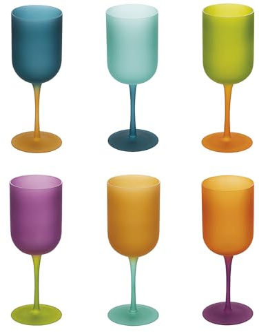 Set 6 calici 450 ml in vetro effetto frosted, Color Shock