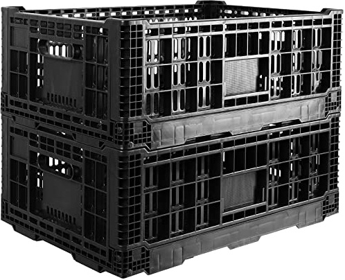 QTJH Collapsible Storage Bin Containe，52 Liter Transferheavy duty plastic storage box,milk crates heavy duty Transit storage of various items black (2)