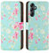 32nd Floral Series 3.0 - Design PU Leather Book Wallet Case Cover for Samsung Galaxy A24 (2023), Flip Case With RFID Blocking Card Slots, Magnetic Closure and Built In Stand - Spring Blue