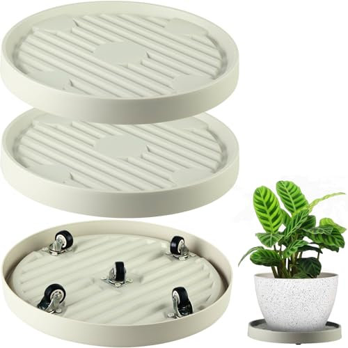 3 Packungen 33 cm großer Pflanzen-Caddy mit versteckten Rädern, rollender Pflanzenständer, robuster, beweglicher Pflanzen-Dolly Topfuntersetzer, 360° Kunststoff-Pflanzenrollenbasis mit 5 unsichtbaren