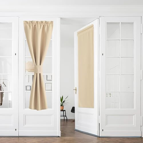 PONY DANCE Tende a Vetro per Porta Finestra Tende Oscuranti 2 Pezzi | L60 x A240 cm, Beige, con Tasca, Protezione Vista-sole, Termiche Isolanti, per Cucina Portafinestra, Tende a Pacchetto