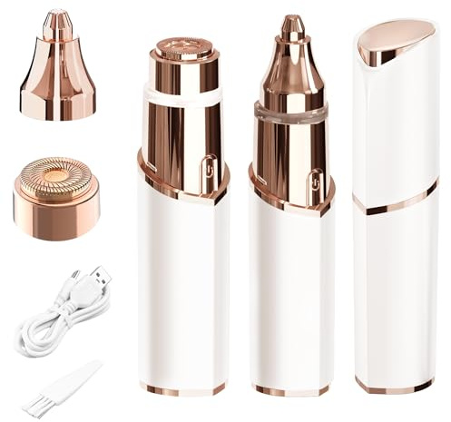 Removedor de vello facial para mujer, 2 en 1, depilación facial indolora, recortadora de cejas, afeitadora eléctrica portátil recargable para cejas, labios y cuerpo para mujeres, luz LED integrada
