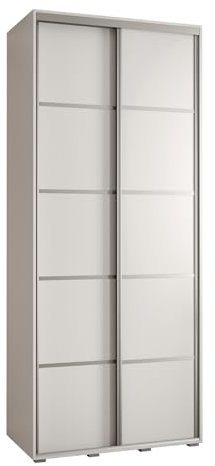 MEBLE KRYSPOL Cannes 4 Moderner Schrank mit 2 Schiebetüren mit Stange, Regale - Aufbewahrungsschrank für Schlafzimmer, Wohnzimmer - 205,2x120x45 cm - Weiß Weiß Silber