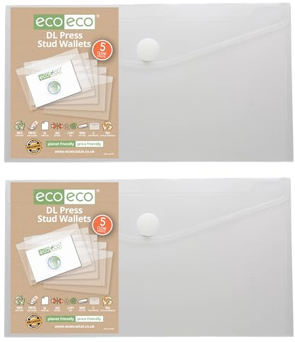 eco-eco DL 95% recycelte transparente Druckknopf-Brieftasche, Kunststoff-Ordner (10 Stück), eco156x2