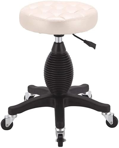 Hocker mit Rollen, Frisierstuhl, rollbar, robust, hydraulisch, für Werkstatt, Gitarrenlabor, Tattoo, Werkbank, Medizin, Verstellbarer Drehhocker, Stuhl (weiß)