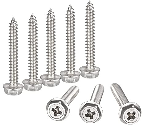 sourcing map Phillips Hex Washer Self Tapping Screws, M4 x 30mm 304 Stainless Steel Hex Flange Sheet Metal Screw 10pcs