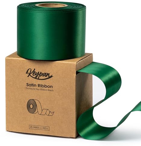 Keypan Satinband Waldgrün Geschenkband Schleifenband 6,3cm x 22,9m | Doppelseitiges Seidenband für Geschenkband Hochzeit, Weihnachten, Blumensträuße, Schleifen