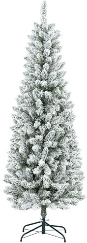 HOMCOM Künstlicher Weihnachtsbaum 180 cm Tannenbaum künstlich mit Kunstschnee, 479 Spitzen Christbaum Weihnachtsdeko inkl. Metallständer für drinnen