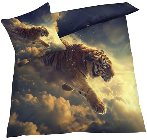 Bettwäsche 140x200 Tiger, Tiere Fantasie Bettbezug, Bettwäsche-Sets 2 teilig, Weich & Bügelfrei Mikrofaser Wendebettwäsche und 1 Kissenbezug 80x80 mit Umschlag 014