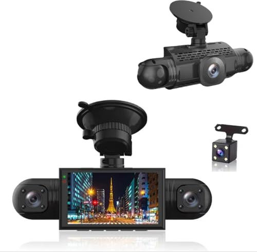XRC TECH 4 caméras de tableau de bord pour voitures, caméras avant et arrière de voiture, vision nocturne infrarouge, 4 caméras 1080p + 480p x 3, enregistrement simultané, protection panoramique à 360