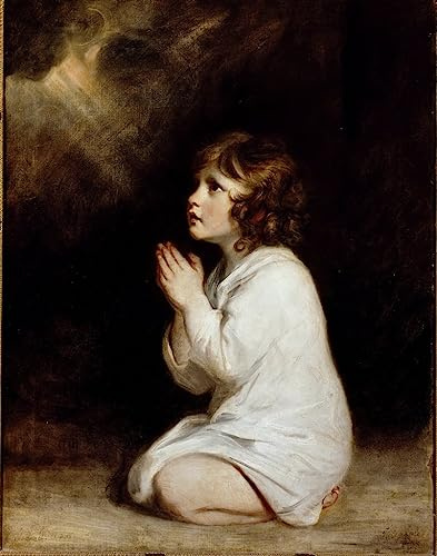 OuDeZjzhu Kunstdruck Leinwand Wandkunst Dekorative Leinwanddruck Malerei das Kleinkind Samuel im Gebet von Joshua Reynolds WandgemäLde für Wanddekoration 60x90cm