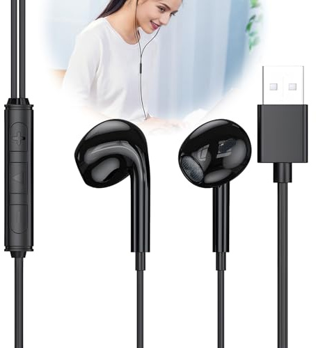 nllkii 1PC USB Earphones for PC, Wired In-Ear Headphones USB Headset with Microphone USB A Headphones for Computer, With Microphone remote contro Noise Isolating for PC Laptop Mobile Phone