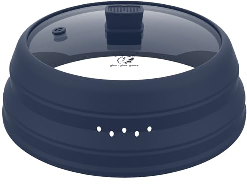 Microwave Splatter Cover Glass Guard Lid with Collapsible Silicone for Food Pot Plate Cover 9.8 inch Dark Blue