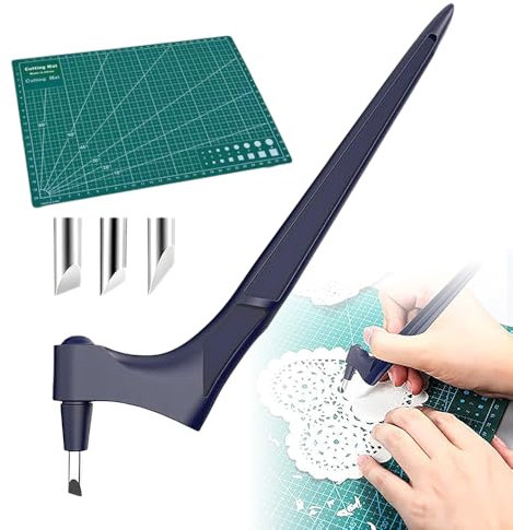 Craft Schneidwerkzeuge, 2025 Neue Edelstahl Bastelmesser Skalpell 360 Grad Präzisions mit 3 Ersatzklingen, 1 Schneidematte, Handwerkszeug Papierschneider für Handwerk Scrapbooking (Dunkelblau)