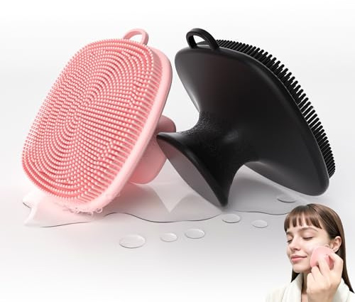 2 Pack Face Scrubber,Silicone Facial Cleansing Brush for Men & Women,Reusable Gentle Facial Waterproof Cleansing Skin Brush Exfoliating Scrubber for Sensitive Skin (Black/Pink)