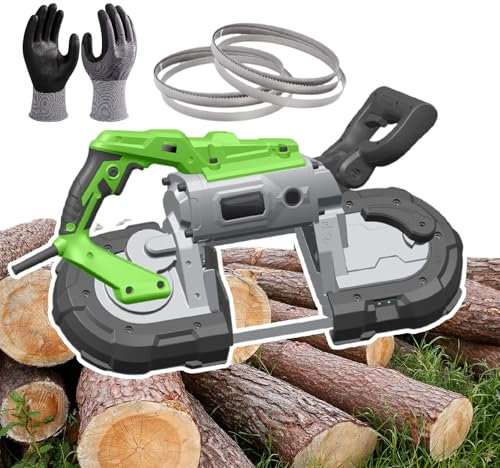 pedenencelia 1100w Portable Band Saw,Desktop Metal Cutting Machine,With 3 Size Saw Blade (6pcs)&1 Gloves,0.8-2.4 M/S Blade Speed,For Cutting Wood,Frozen Meat&Steel Bars,Withoutbase