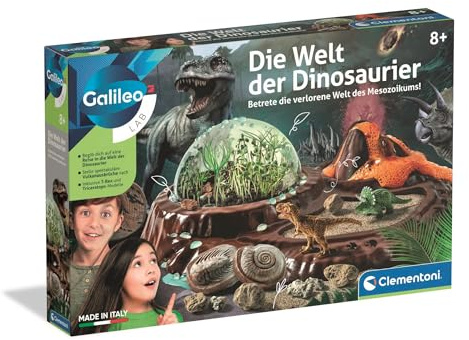 Galileo Lab Die Welt der Dinosaurier - Terrarium für botanische Experimente | mit T-Rex, Triceratops, Vulkan & Fossilien - 59450 von Clementoni